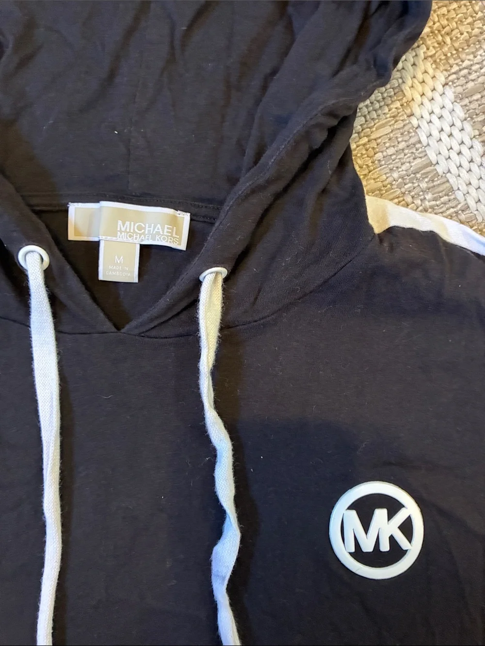 Michael Kors Black Hooded Tee Mini Dress with White Accents
